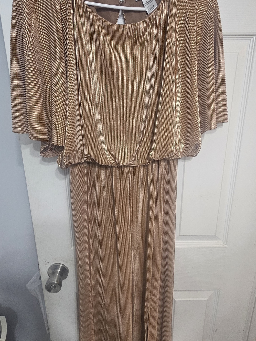 Gold Pleated Maxi Dress with Blouson Top